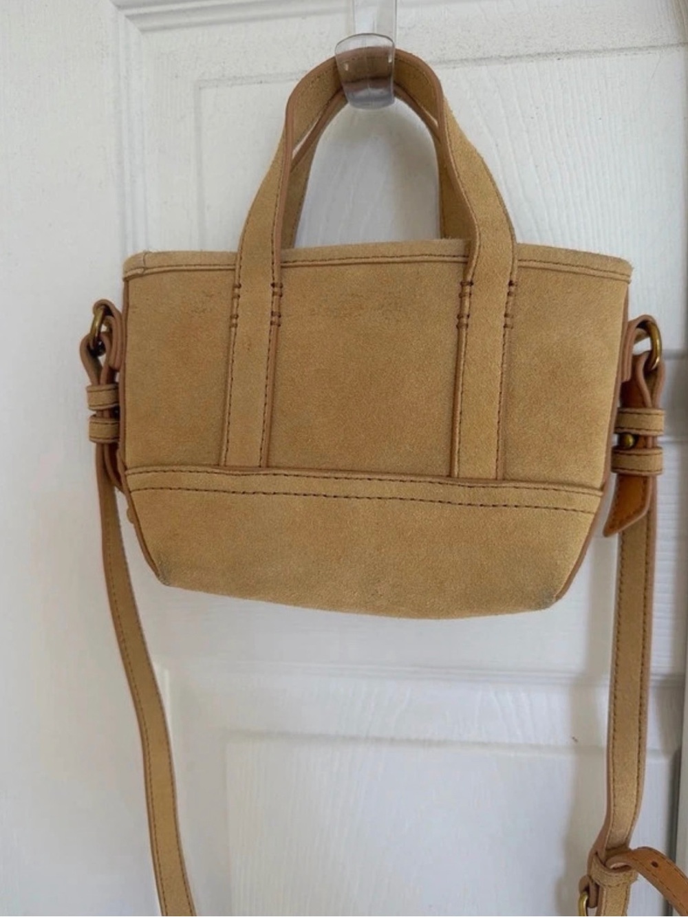 Suede Mini Tote Crossbody Bag in Tan